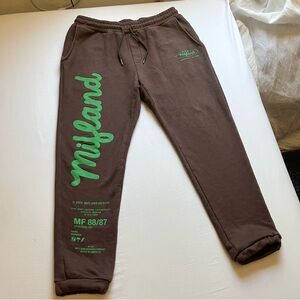 MIFLAND brown logo text font‎ graphic elastic waist knit jogger sweat pants
